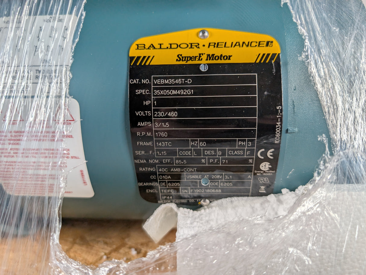 Baldor Reliance - 1 HP Electric Motor - VEBM3546T - D - New - Big Liquidators