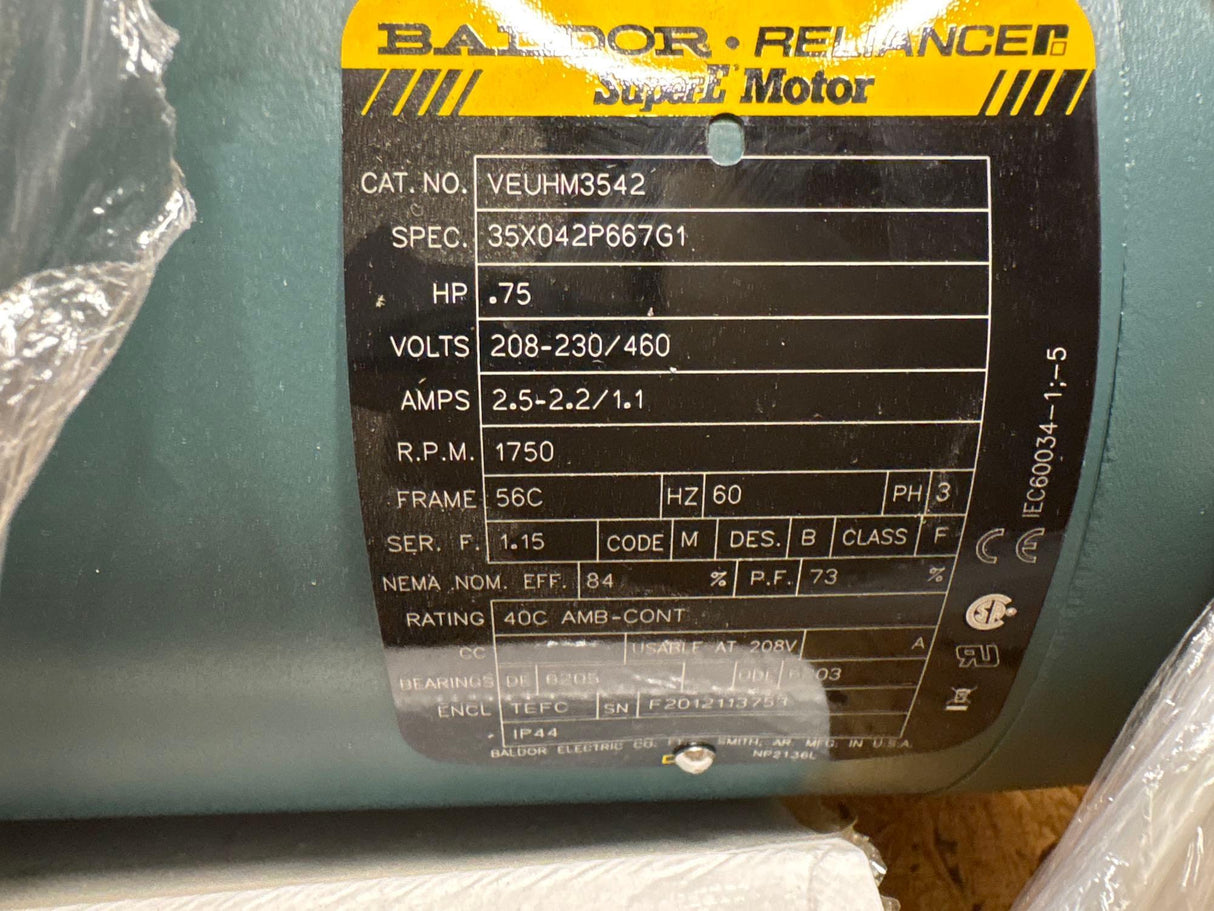 Baldor Reliance - 0.75 HP Electric Motor - VEUHM3542 - New - Big Liquidators