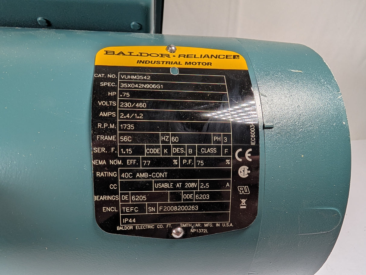 Baldor Reliance - 0.75 HP Electric Motor - VUHM3542 - New - Big Liquidators