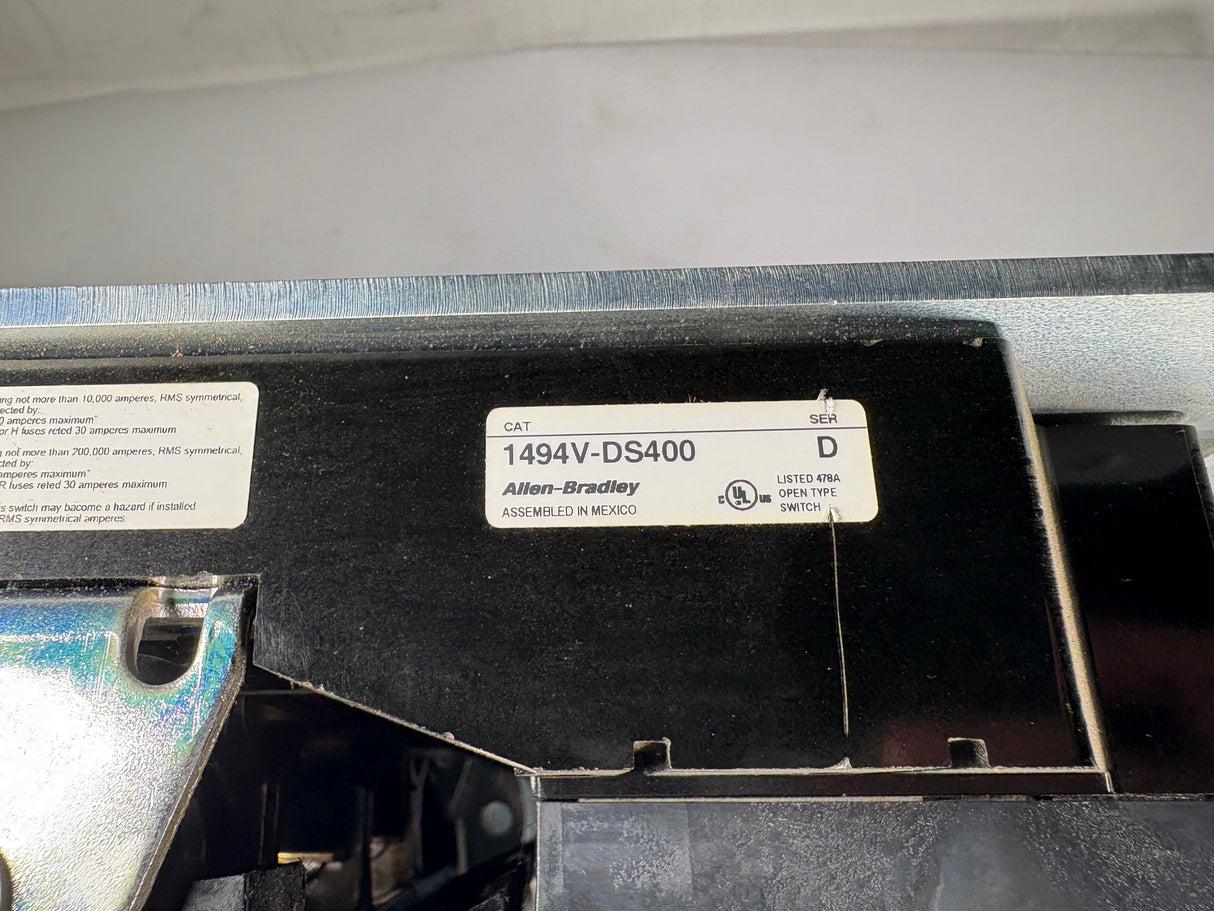 Allen Bradley - 400 AMP Disconnect Switch with Trailor Fuse Block - 1494V - DS400 w/1494V - FS400 - Used - Big Liquidators