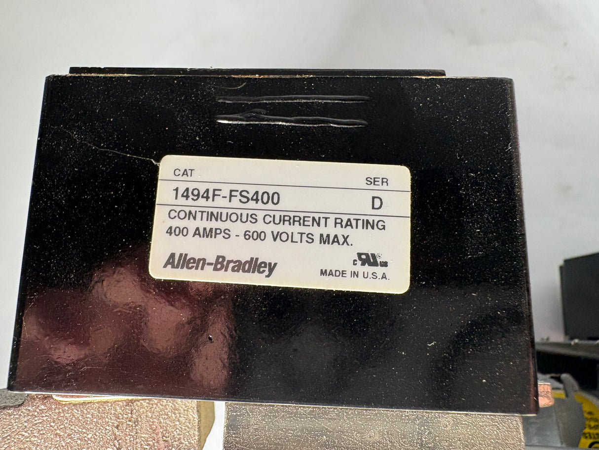 Allen Bradley - 400 AMP Disconnect Swtich with Trailor Fuse Block - 1494F - D400 w/1494F - FS400 - Used - Big Liquidators