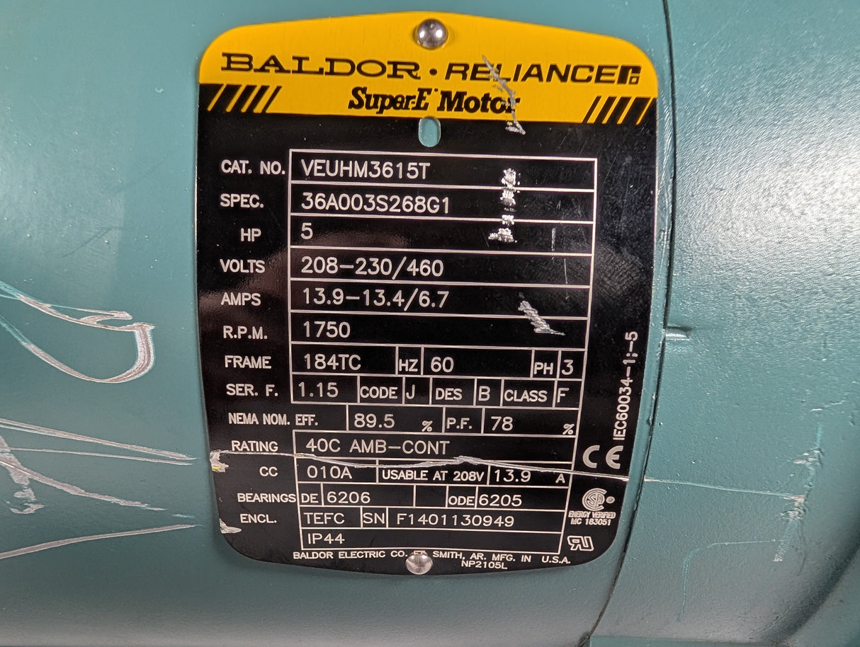 Baldor Reliance - 5 HP Electric Motor - VEUHM3615T - Used - Big Liquidators