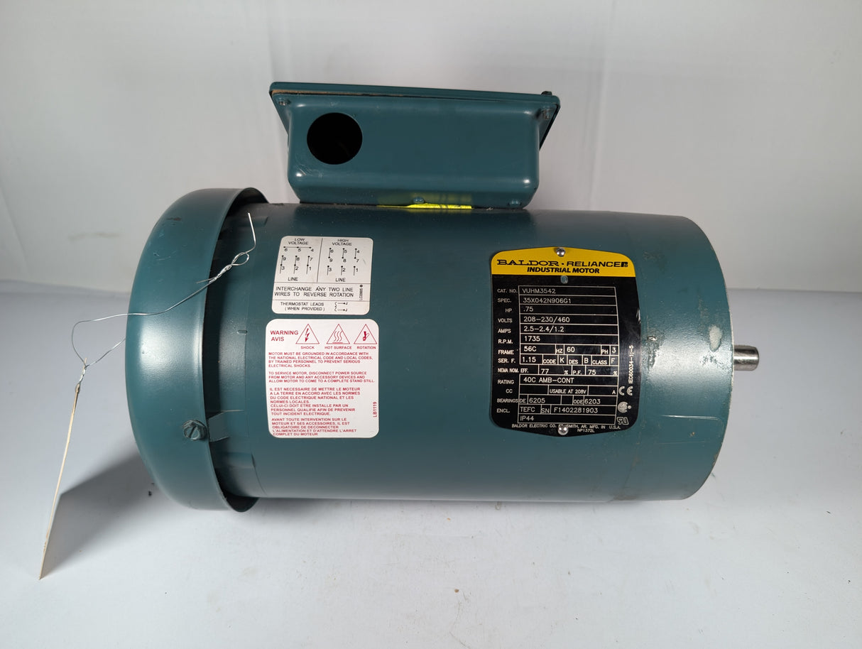 Baldor Reliance - 0.75 HP Electric Motor - VUHM3542 - Used - Big Liquidators