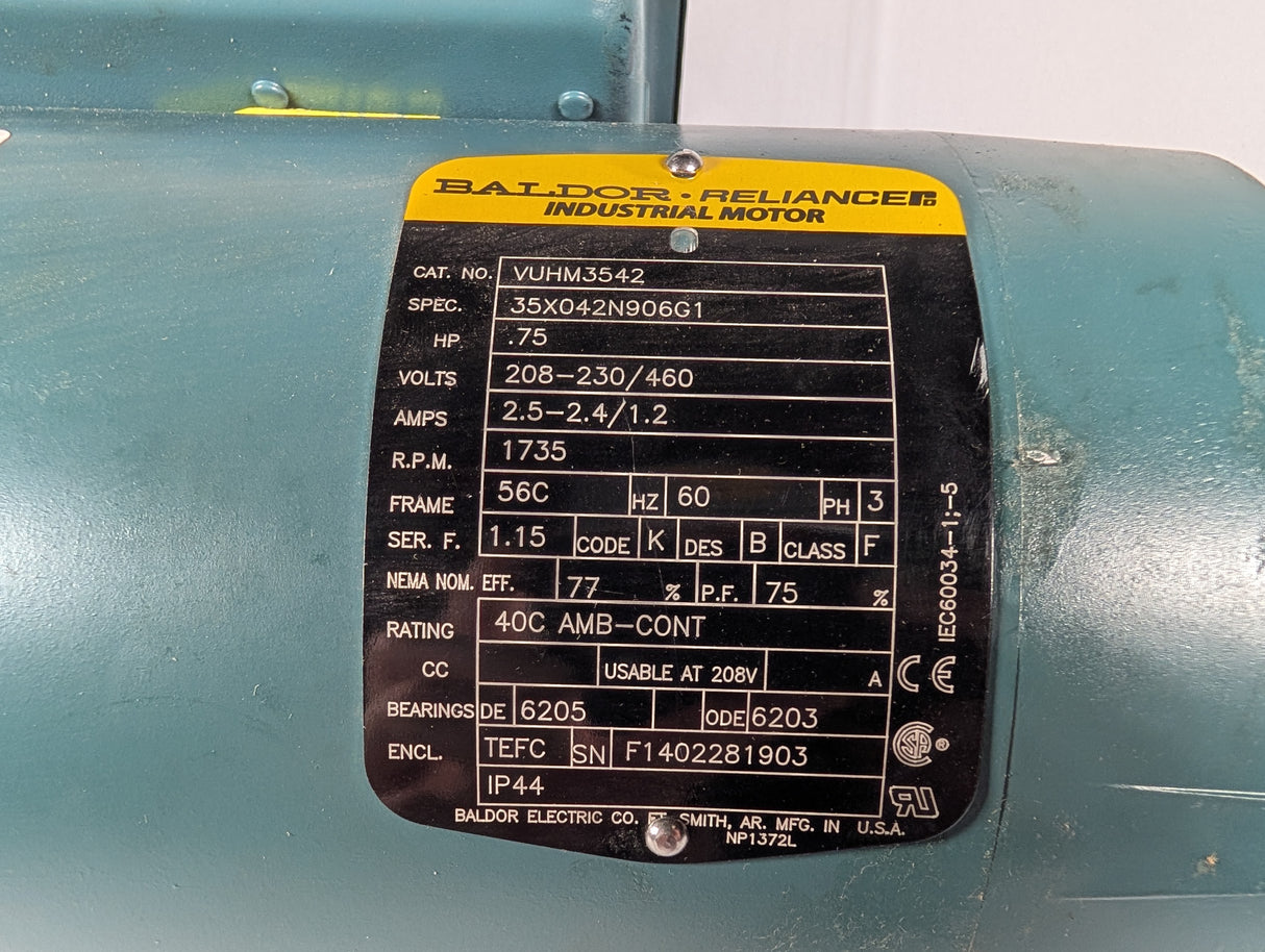 Baldor Reliance - 0.75 HP Electric Motor - VUHM3542 - Used - Big Liquidators