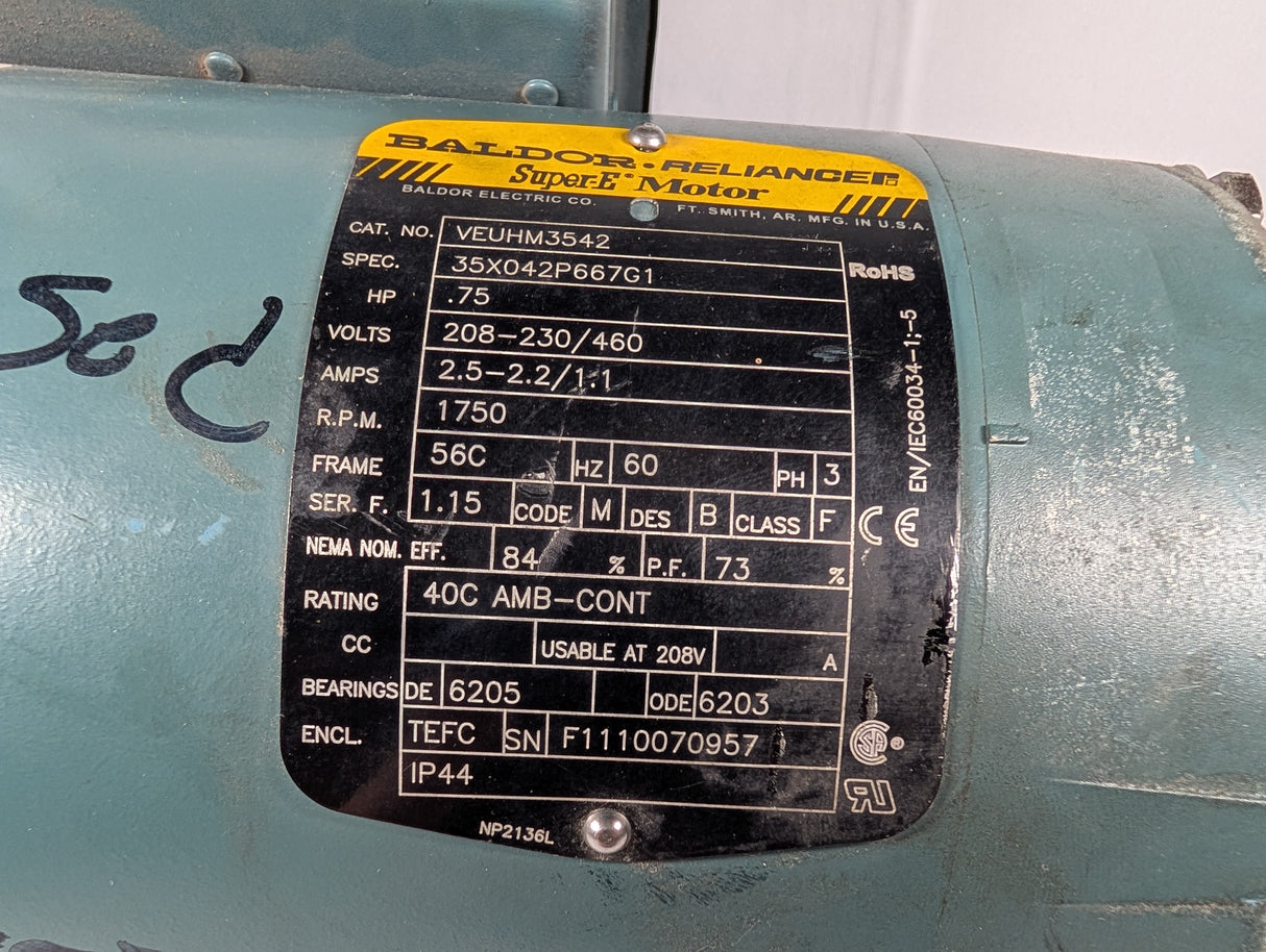 Baldor Reliance - 0.75 HP Electric Motor - VEUHM3542 - Used - Big Liquidators