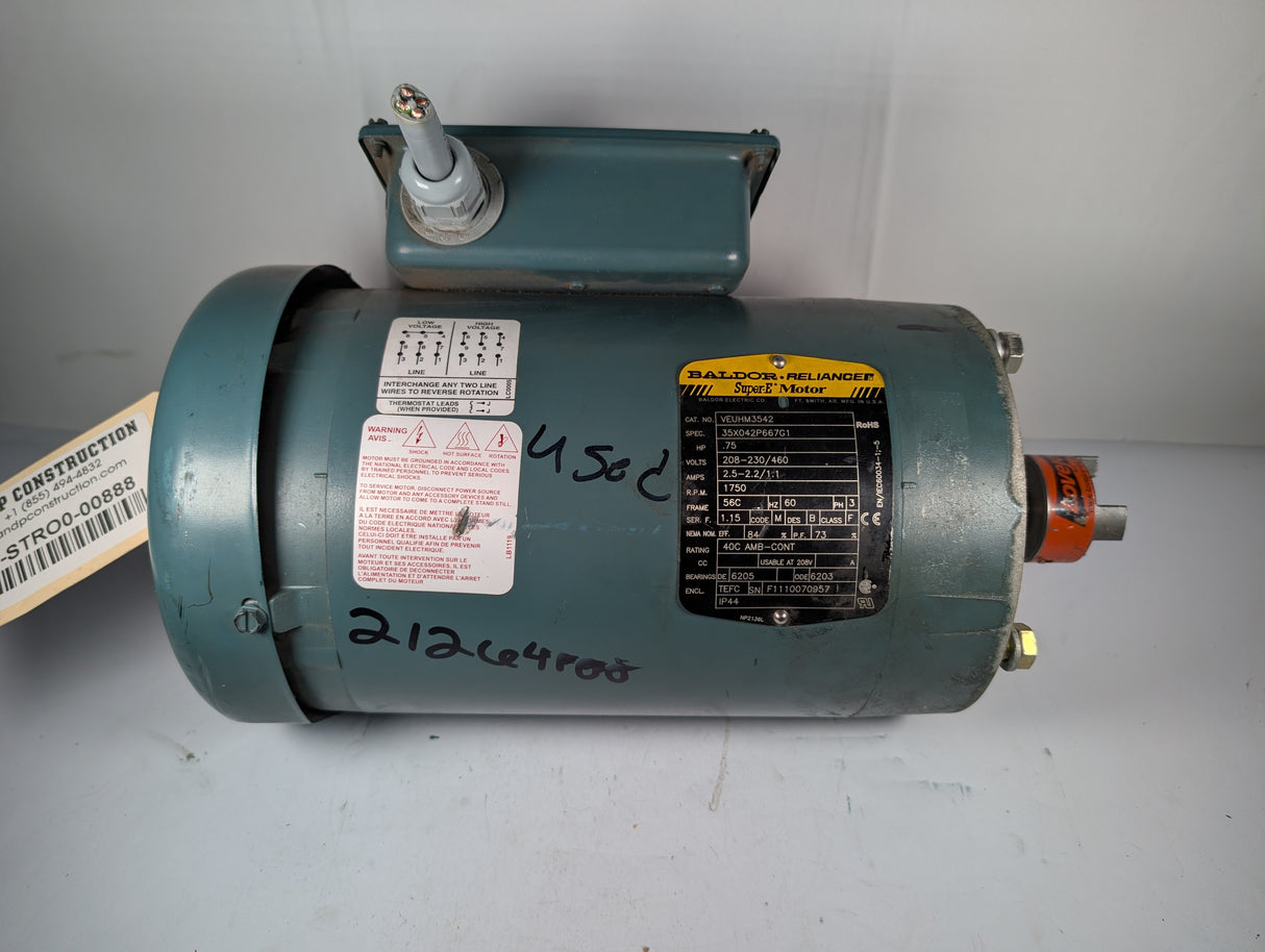 Baldor Reliance - 0.75 HP Electric Motor - VEUHM3542 - Used - Big Liquidators