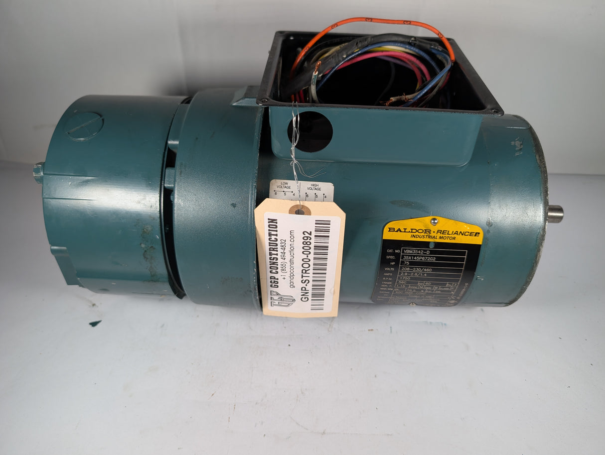 Baldor Reliance - 0.75 HP Electric Motor with D - Series Motor Break - VBM3542 - D - Used - Big Liquidators