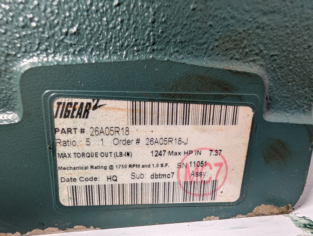 Dodge Tigear - Electric Motor 5:1 Gear Reducer - 26A05R18 - Used - Big Liquidators