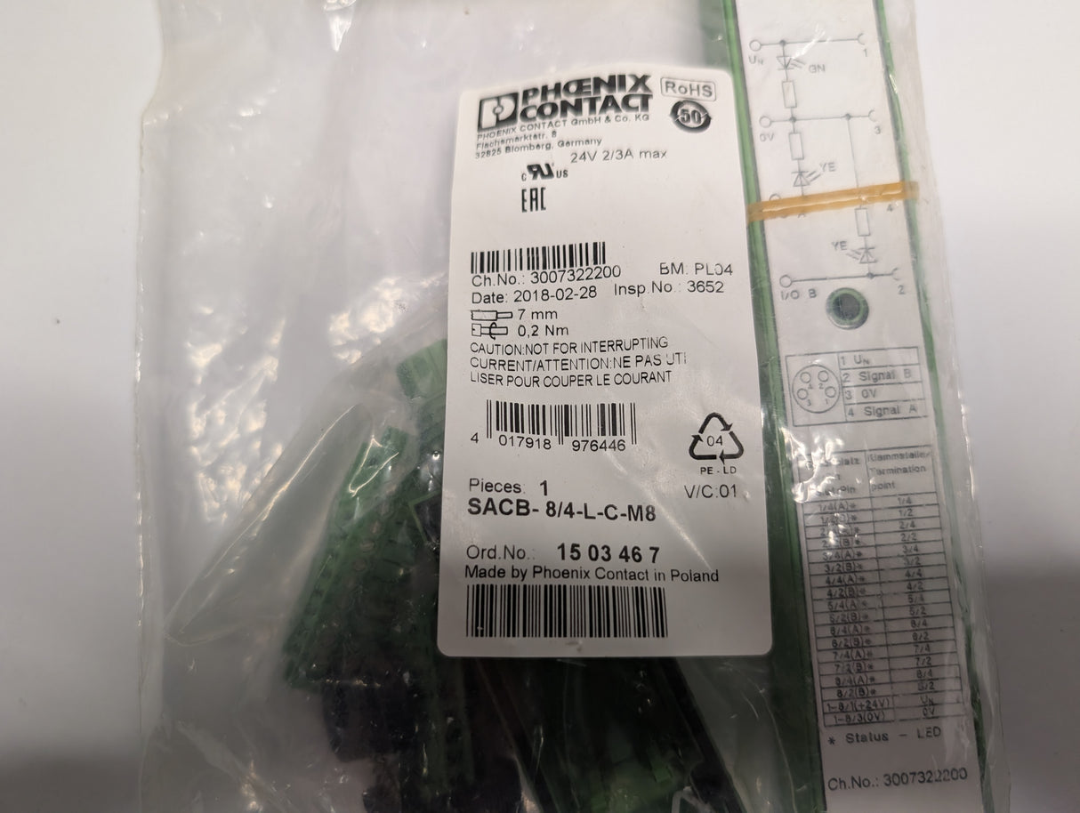 Phoenix Contact - M8 Sensor Actuator Box - SACB - 8/4 - L - C - M8 - New - Big Liquidators