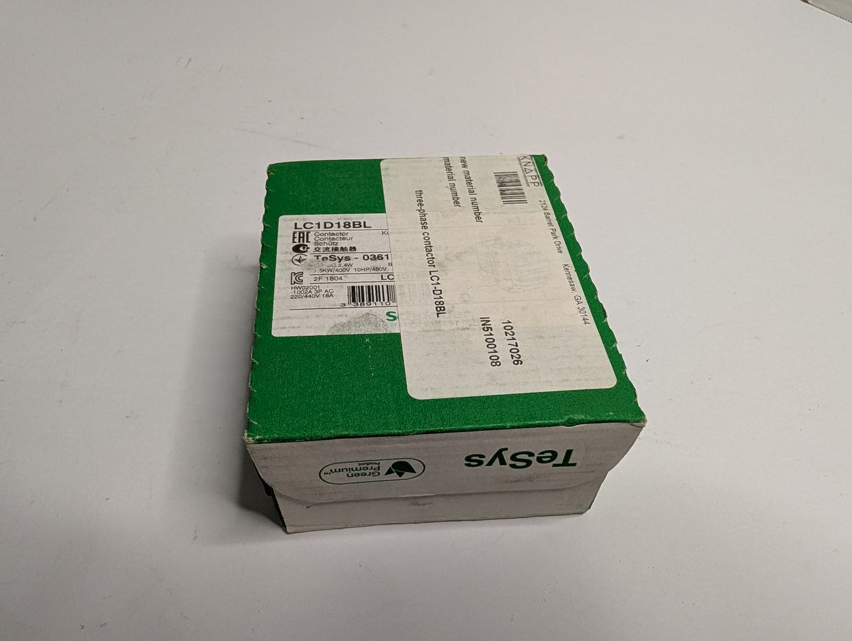 Schneider Electric - IEC Contactor 10HP at 480VAC - LC1D18BL - New - Big Liquidators