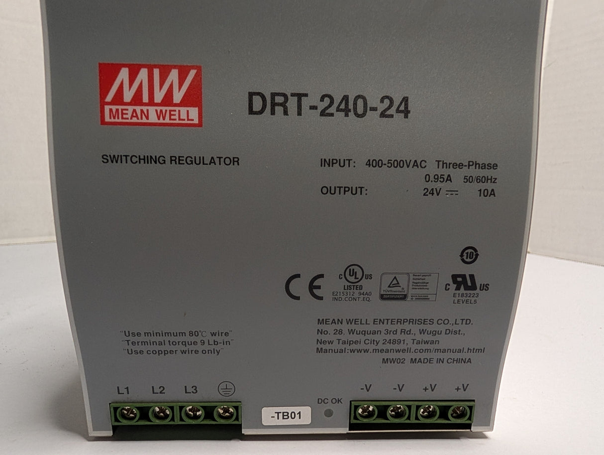 Mean Well - Power Switching Regulator - DRT - 240 - 24 - Used - Big Liquidators