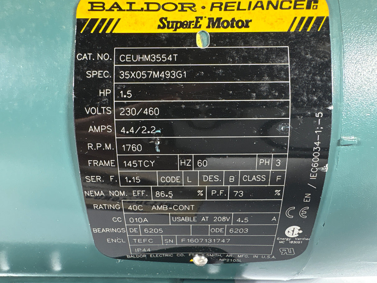 Baldor Reliance - 1.5 HP Electric Motor - CEUHM3554T - USed - Big Liquidators