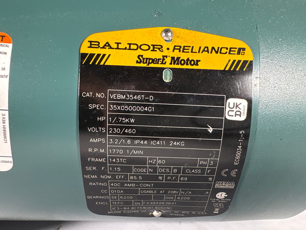 Baldor Reliance - 1 HP Electric motor - VEBM3546T - D - Used - Big Liquidators