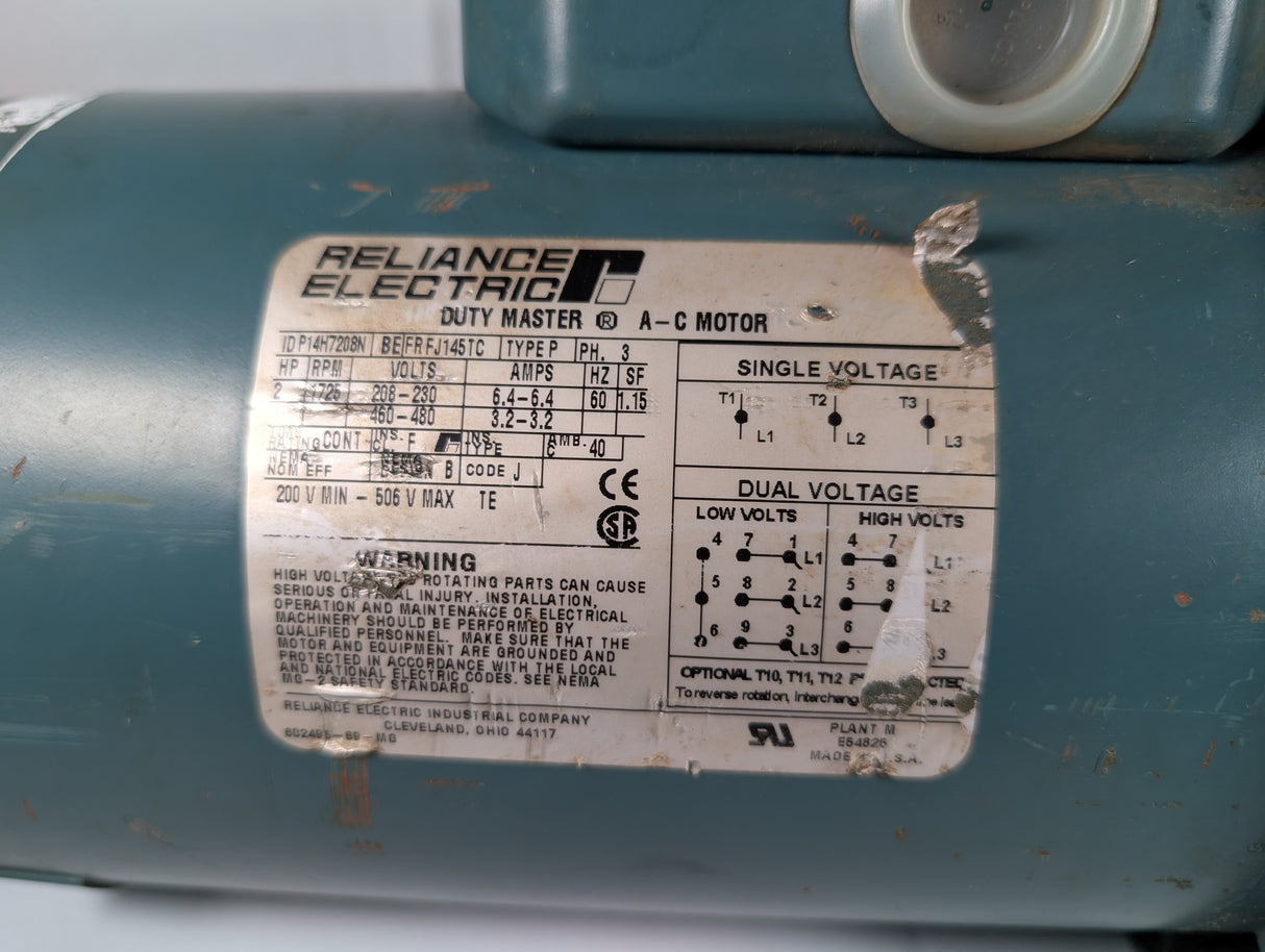 Reliance Electric - 2 HP Electric Motor With D - Series Motor Break - P14H7208N - Used - Big Liquidators