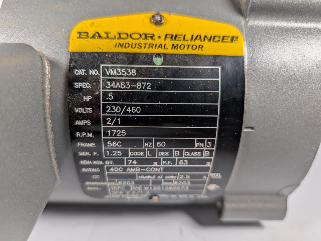 Baldor Reliance - 0.5 Hp Electric Motor - VM3538 - Used - Big Liquidators