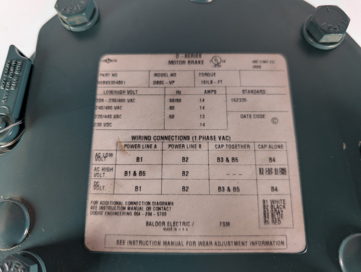 Baldor Reliance - 2 HP Electric Motor with D - Series Motor Break - VEBM3558T - D - Used - Big Liquidators