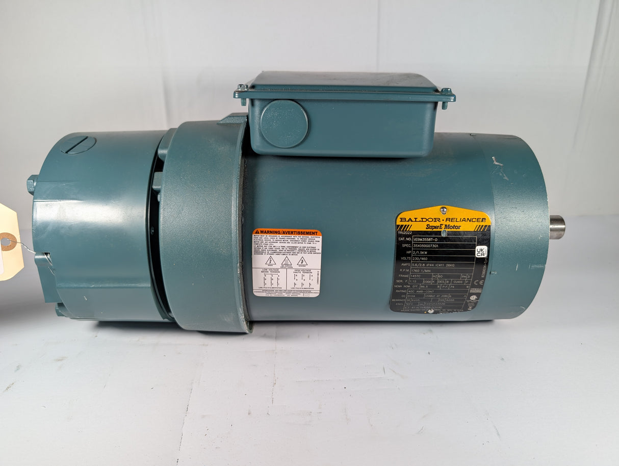 Baldor Reliance - 2 HP Electric Motor with D - Series Motor Break - VEBM3558T - D - Used - Big Liquidators