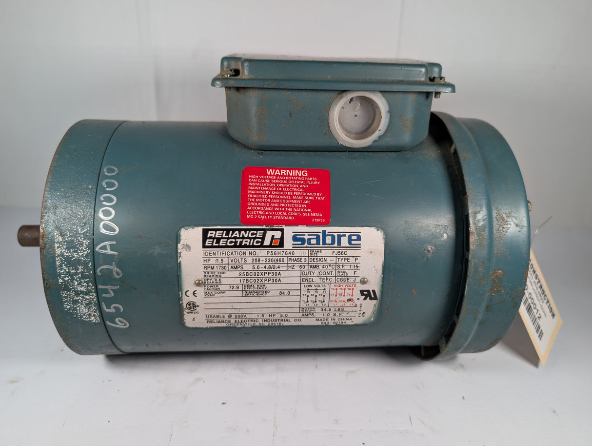 Reliance electric - 1.5 HP Electric Motor - P56H7640 - Used - Big Liquidators