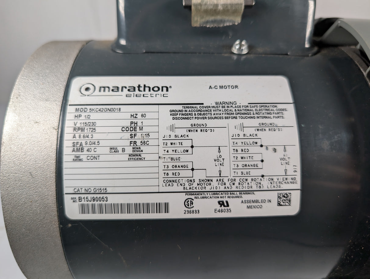 Marathon Electric - 0.5 HP Electric Motor - 5KC42GN0018 - Used - Big Liquidators
