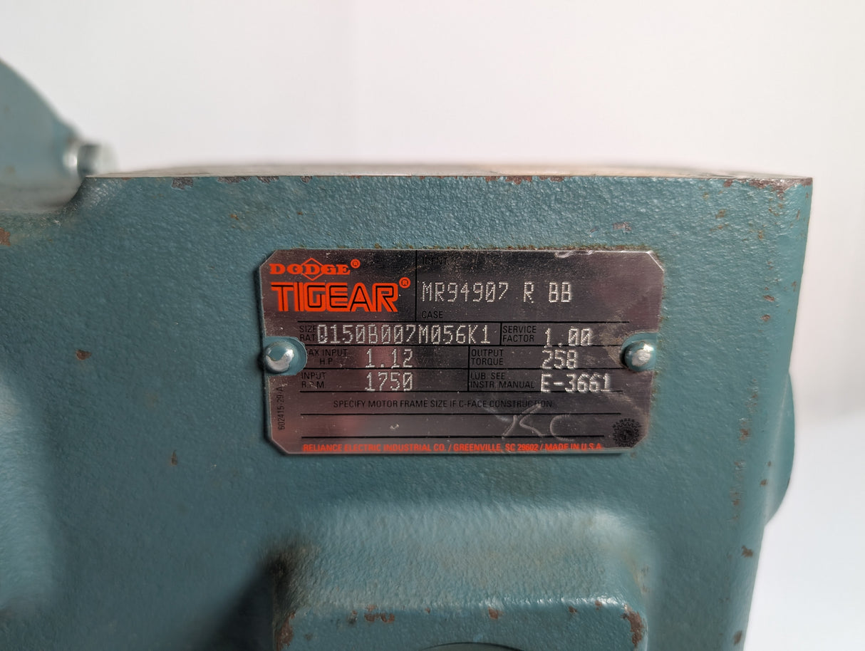 Reliance Electric - 1 HP Electric Motor with Tigear Gear Reducer - P56X1531S W/MR94907 R BB - Used - Big Liquidators