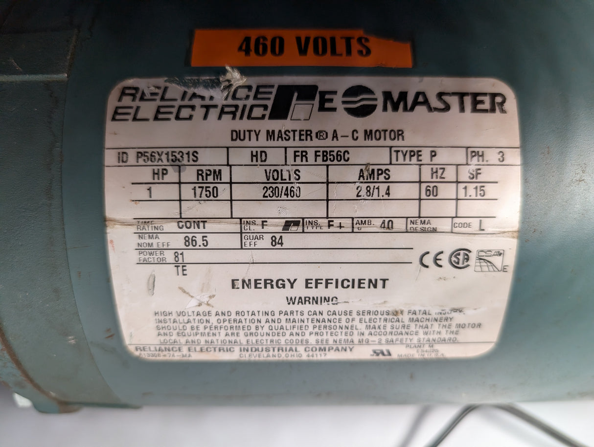 Reliance Electric - 1 HP Electric Motor with Tigear Gear Reducer - P56X1531S W/MR94907 R BB - Used - Big Liquidators