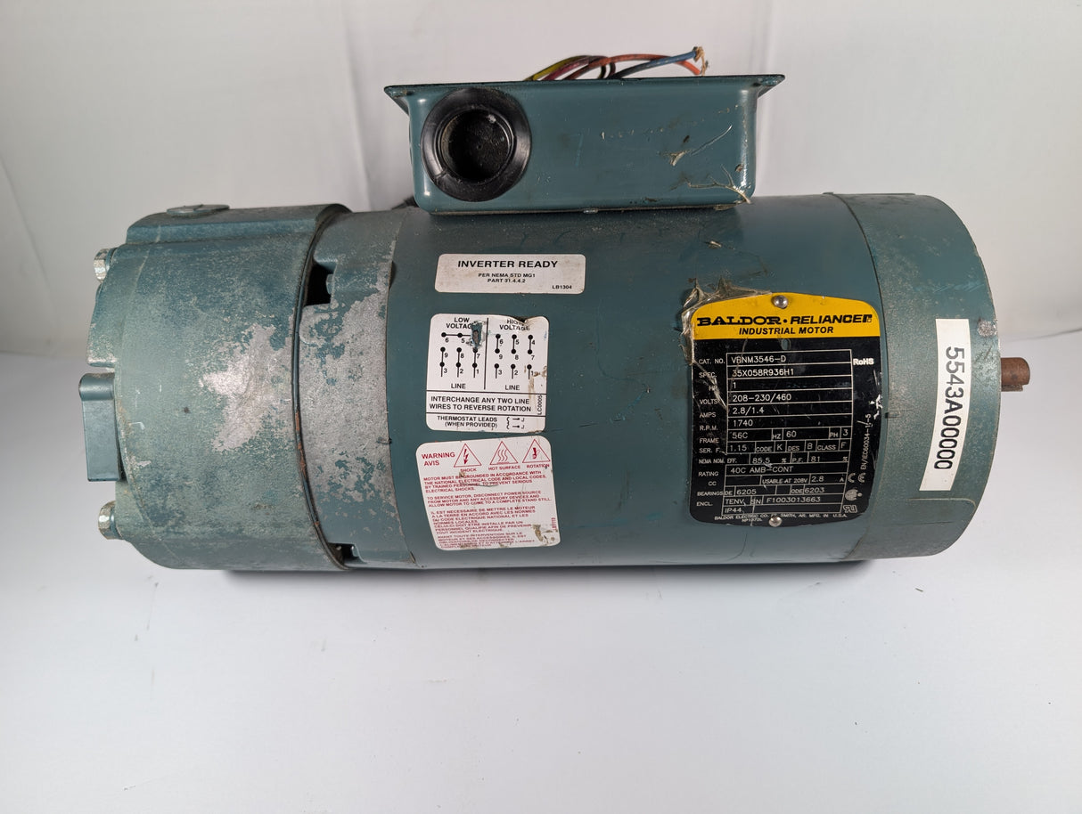 Baldor Reliance - 1 HP Electric Motor with D - Series Motor Break - VBNM3546 - D - Used - Big Liquidators