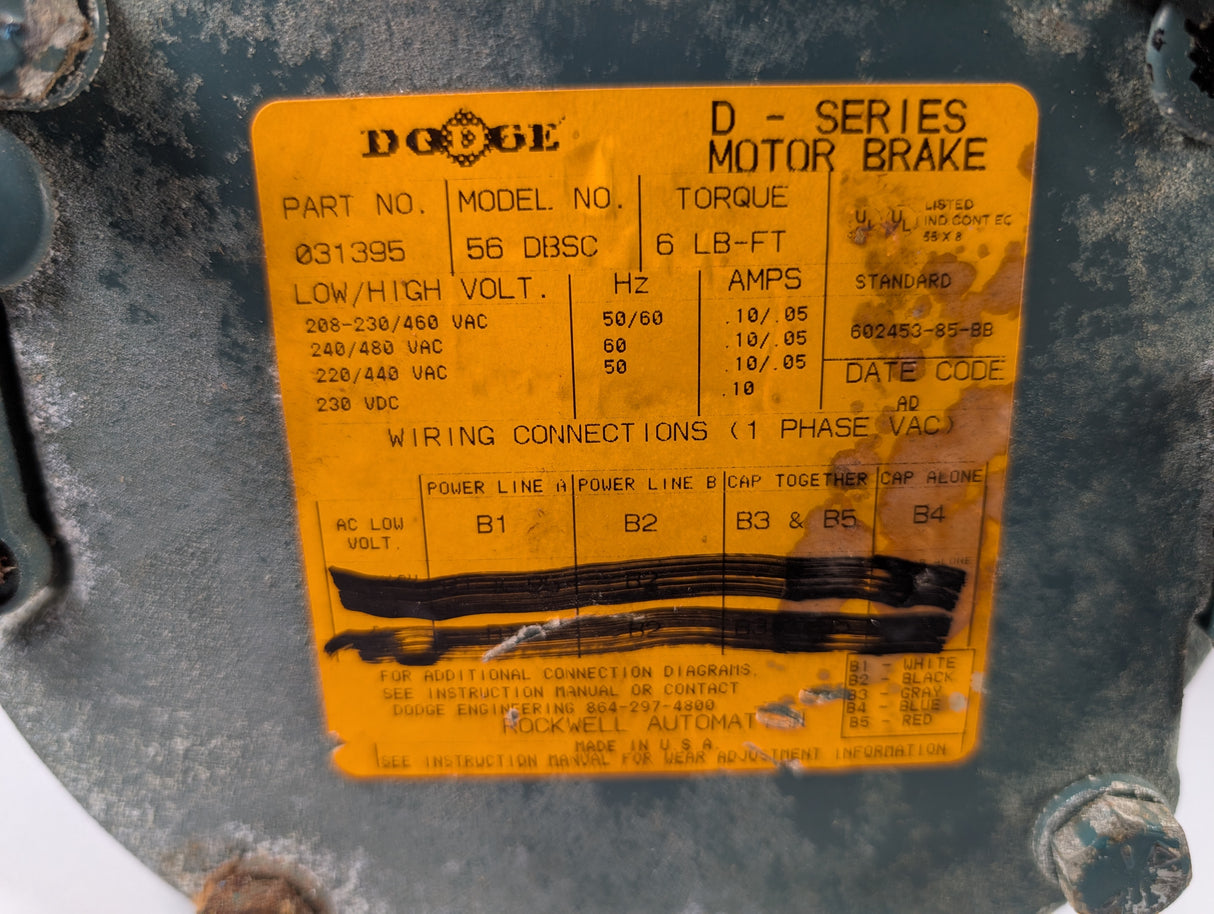 Baldor Reliance - 1 HP Electric Motor with D - Series Motor Break - VBNM3546 - D - Used - Big Liquidators