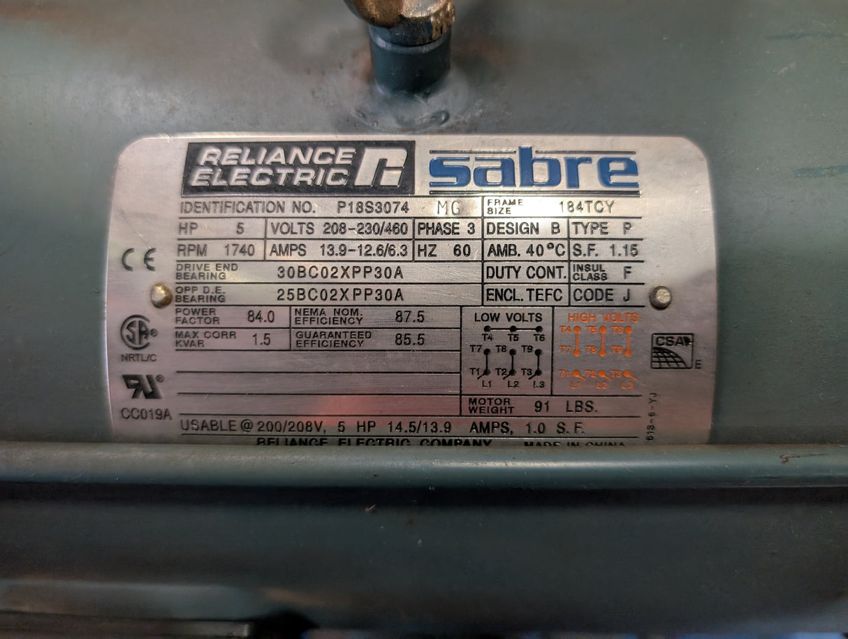 Reliance Electric - 5 HP Electric Motor - P18S3074 - Used - Big Liquidators