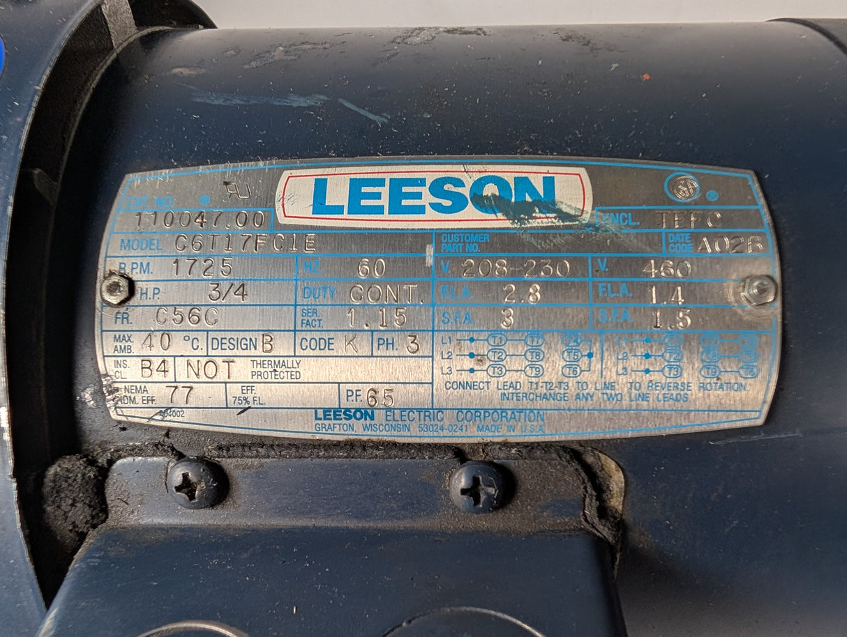 Leeson - 0.75 HP Electric Motor - C6T17FC1E - Used - Big Liquidators
