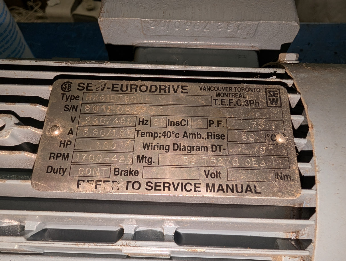 Sew - Eurodrive - 1 HP Electric Motor - RX61DT80N4 - Used - Big Liquidators