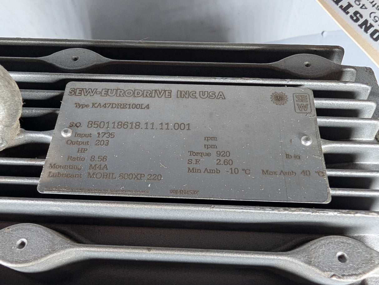 Sew - Eurodrive - Electric Motor - KA47DRE100L4 - Used - Big Liquidators