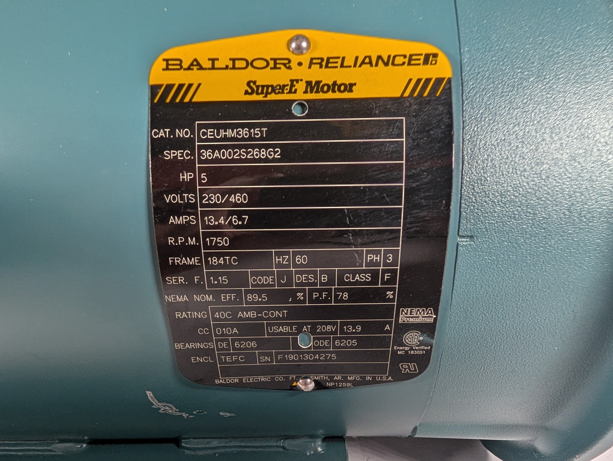 Baldor Reliance - 5 HP Electric Motor - CEUHM3615T - Used - Big Liquidators