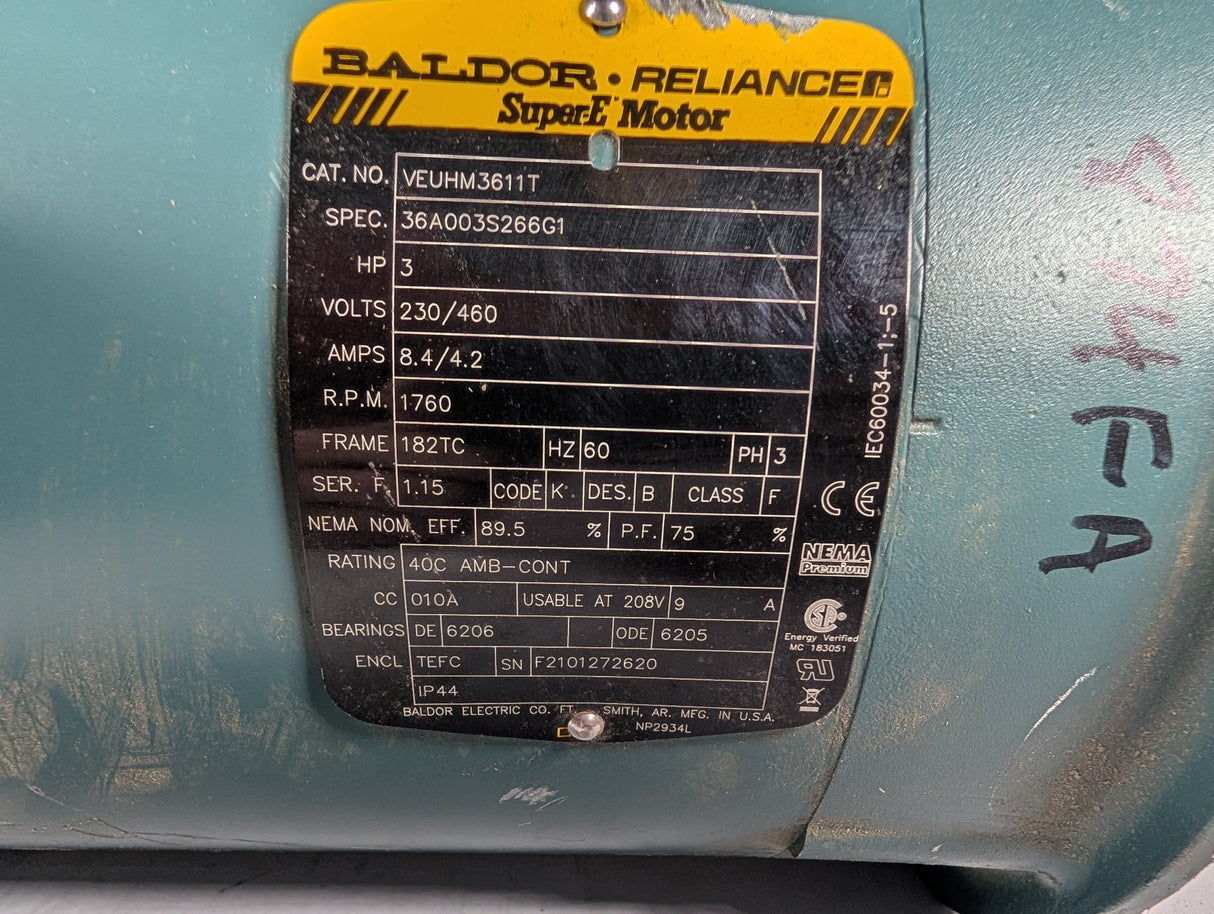 Baldor Reliance - 3 HP Electric Motor - VEUHM3611T - Used - Big Liquidators