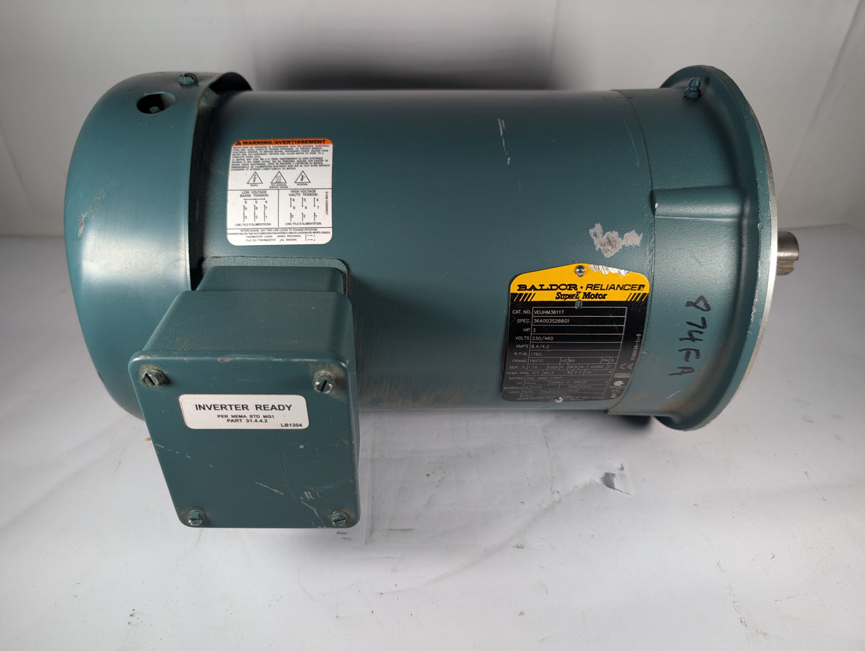 Baldor Reliance - 3 HP Electric Motor - VEUHM3611T - Used - Big Liquidators