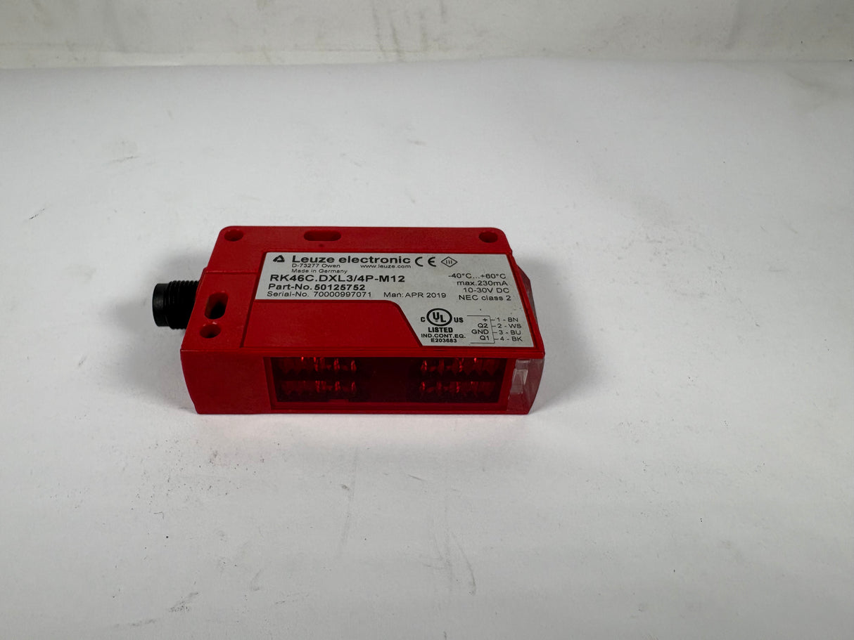 Leuze Electronic - Retro - Reflective Photoelectric Sensor - RK46C.DXL3/4P - M12 - Used - Big Liquidators