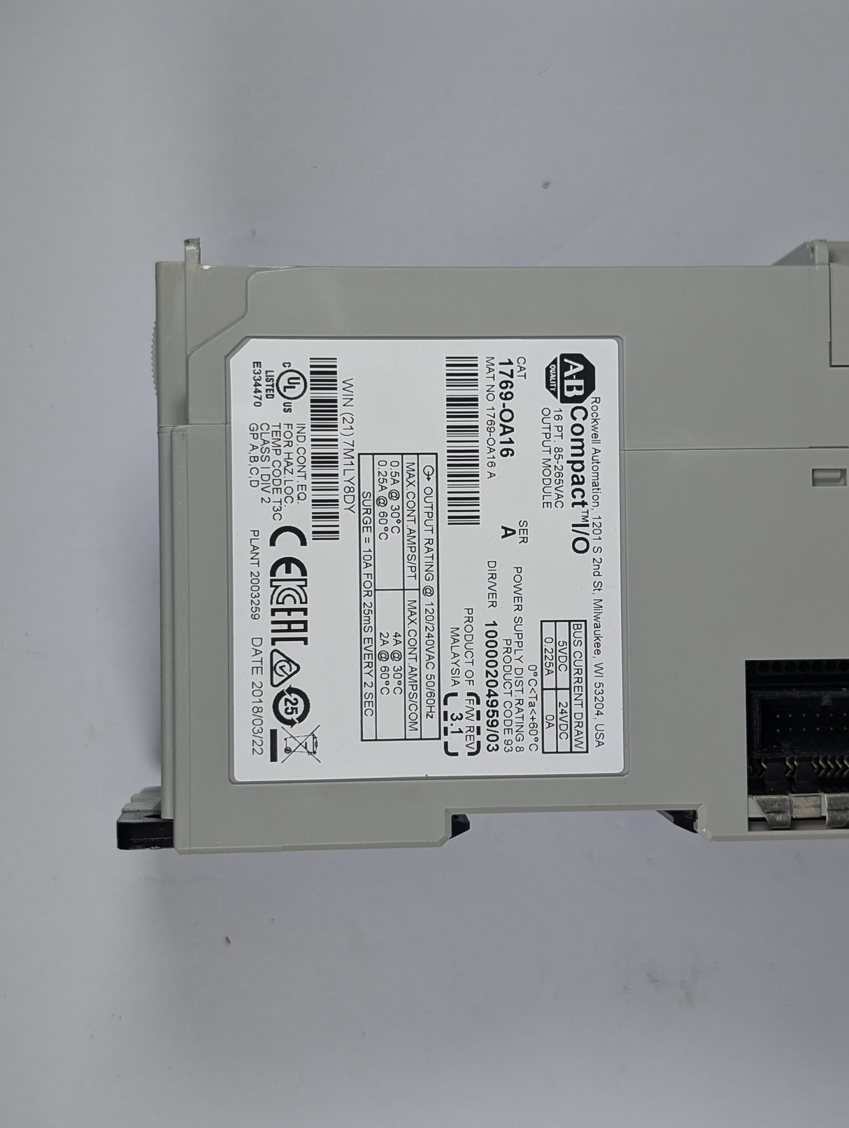 Allen Bradley - Compact I/O PLC Module - 1769 - OA16 - Used - Big Liquidators