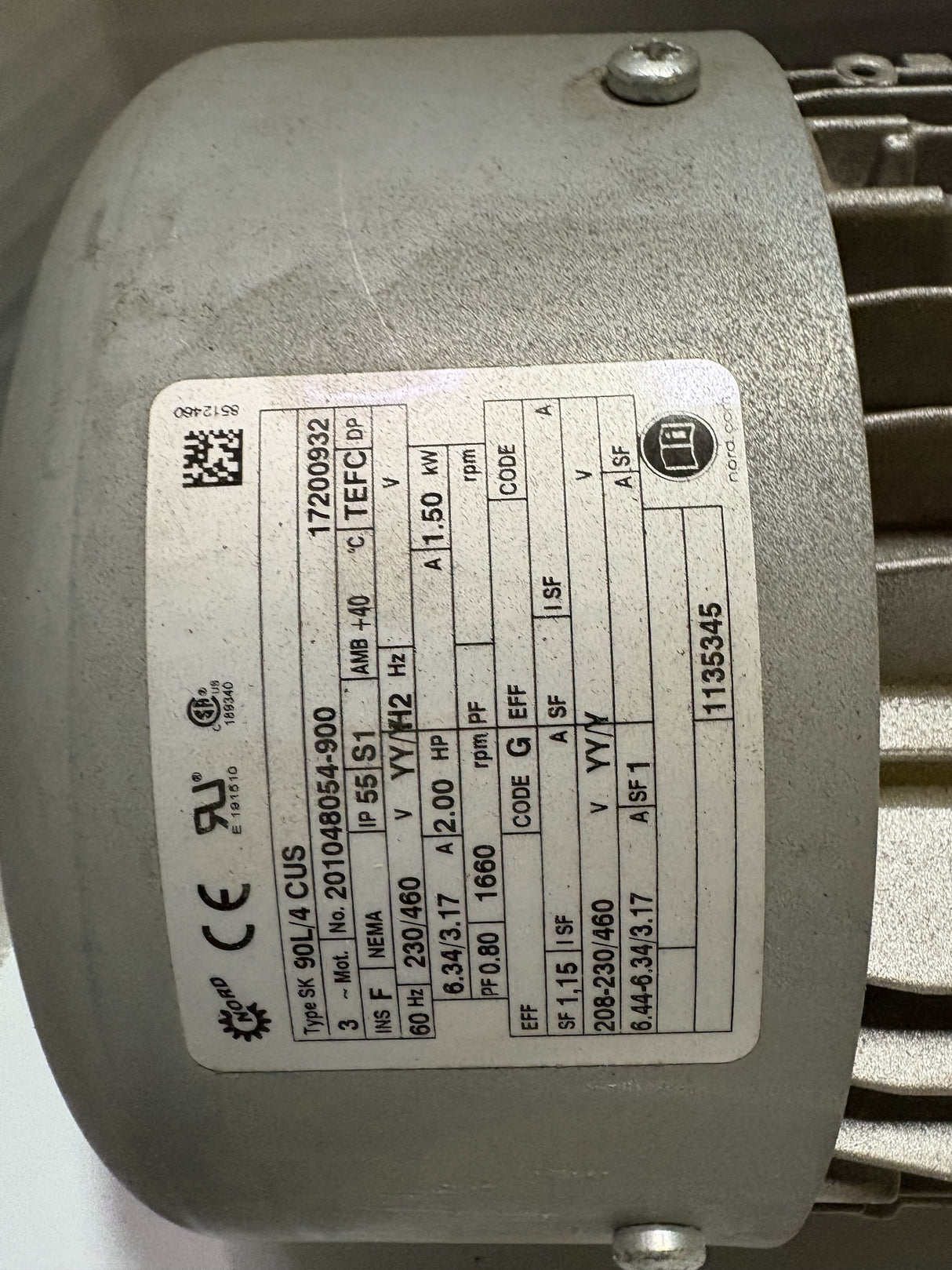 Nord Drive Systems - 2 HP Electric Motor - SK 90L/4 CUS - Used - Big Liquidators