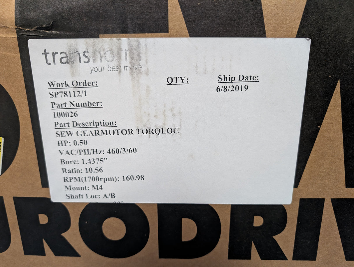 Sew Eurodrive - 0.5 HP Electric Motor - TR4104 - New - Big Liquidators