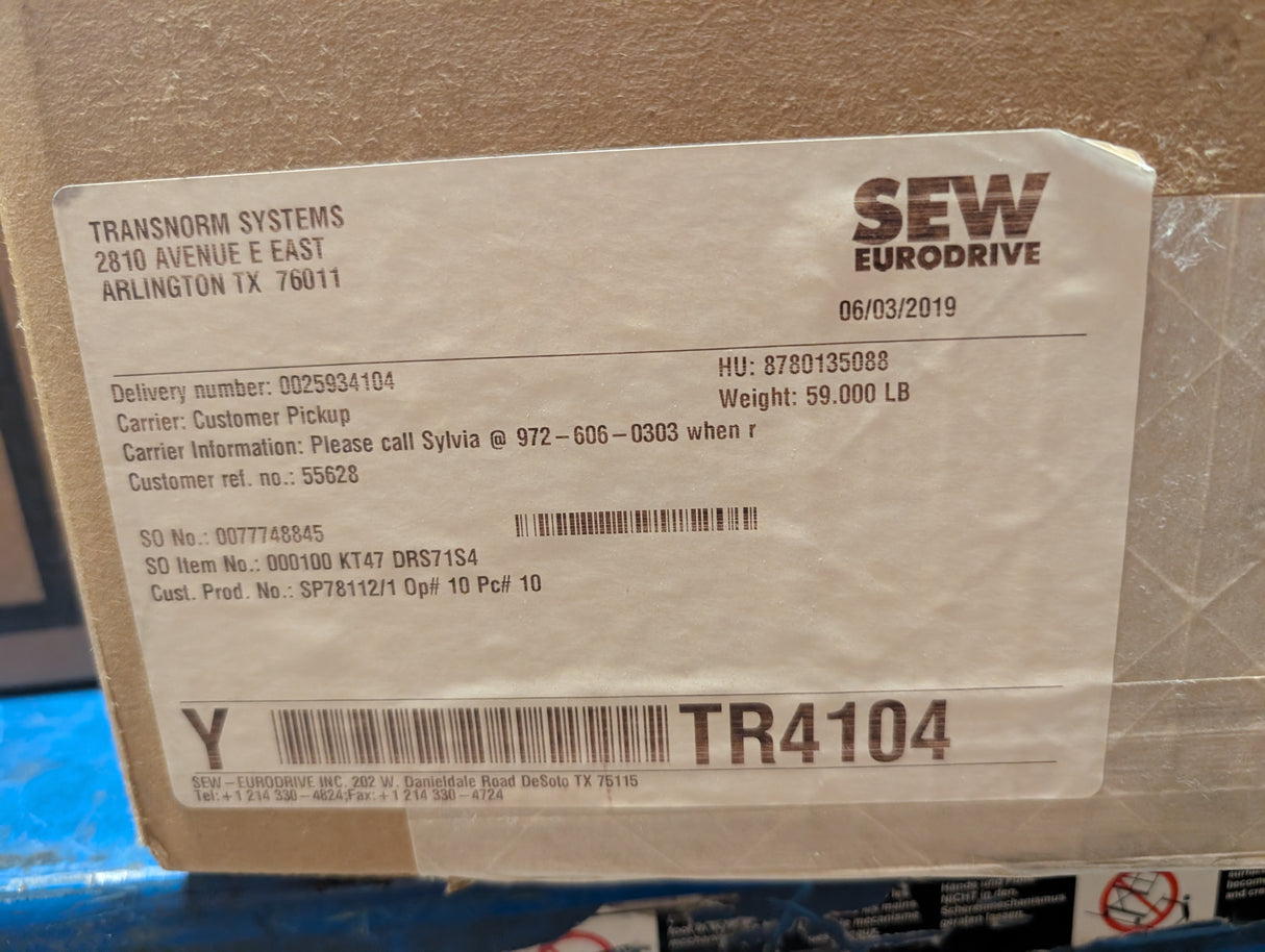Sew Eurodrive - 0.5 HP Electric Motor - TR4104 - New - Big Liquidators