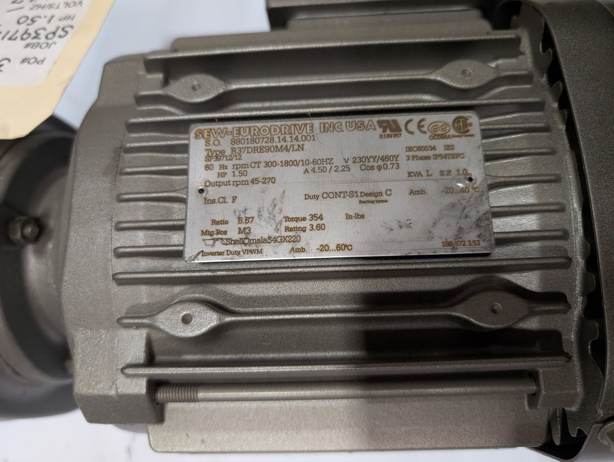 Sew - Eurodrive - 1.5 HP Electric Motor - R37DRE90M4/LN - Used - Big Liquidators