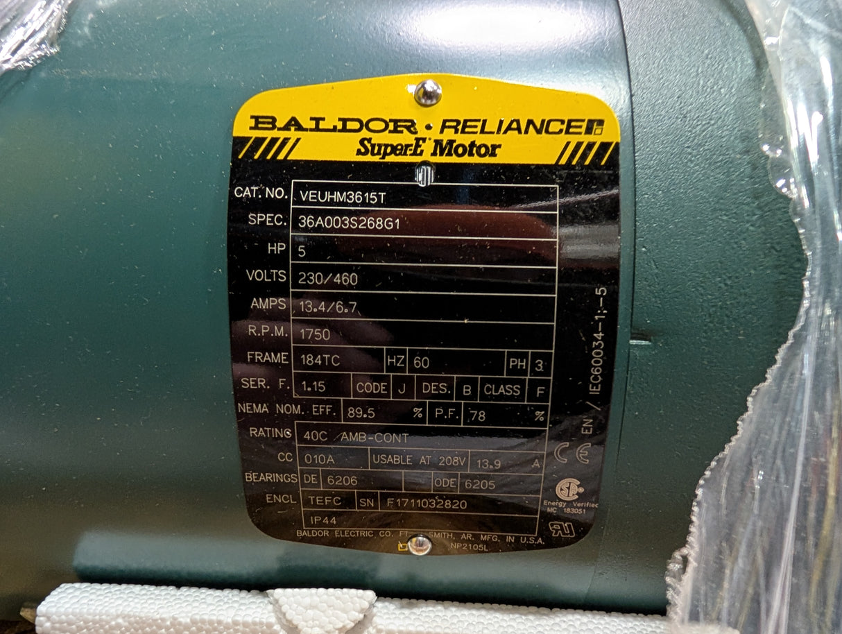 Baldor Reliance - 5 HP Electric Motor - VEUHM3615T - New - Big Liquidators