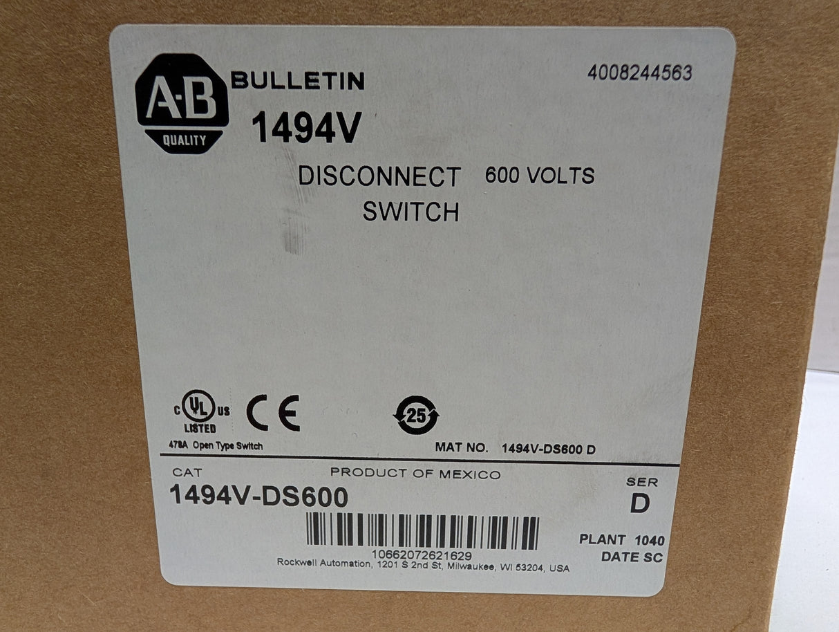 Allen Bradley - 600 AMP Disconnect Switch - 1494V - DS600 - New - Big Liquidators