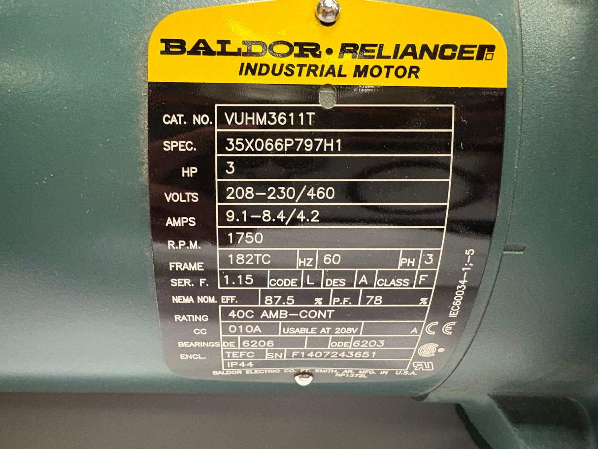 Baldor Reliance - 3 HP Electric Motor - VUHM3611T - Used - Big Liquidators