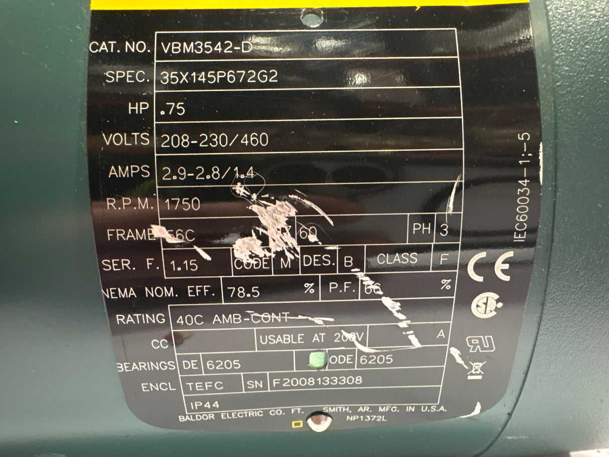 Baldor Reliance - 0.75 HP Electric Motor - VBM3542 - D - Used - Big Liquidators