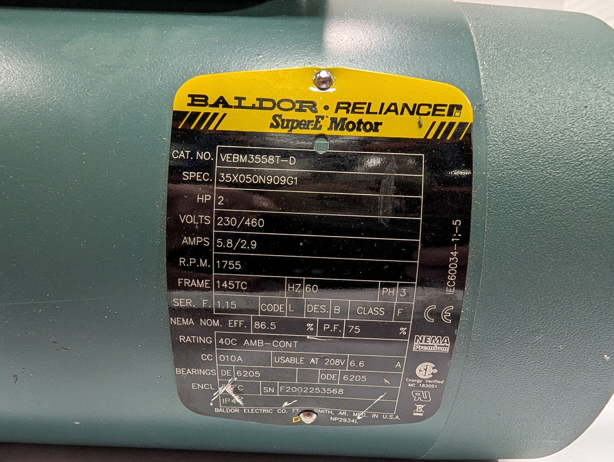 Baldor Reliance - 2 HP Electric Motor - VEBM3558T - D - Used - Big Liquidators