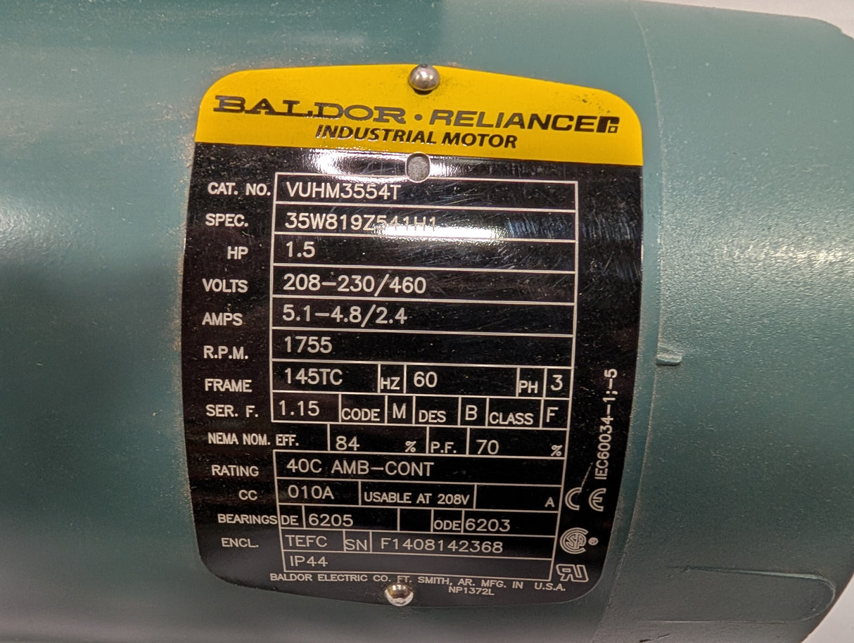 Baldor Reliance - 1.5 HP Electric Motor - VUHM3554T - Used - Big Liquidators