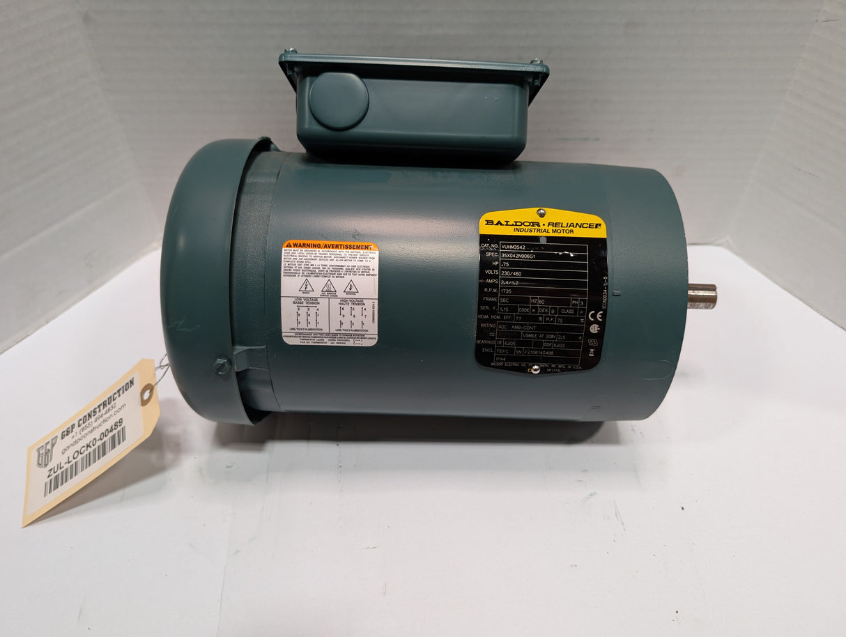 Baldor Reliance - 0.75 HP Electric Motor - VUHM3542 - Used - Big Liquidators