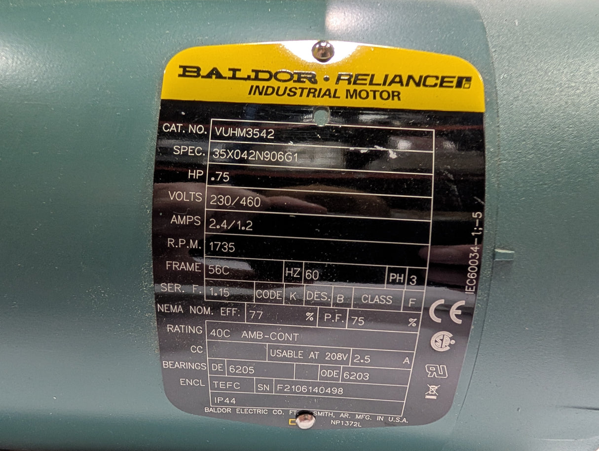 Baldor Reliance - 0.75 HP Electric Motor - VUHM3542 - Used - Big Liquidators