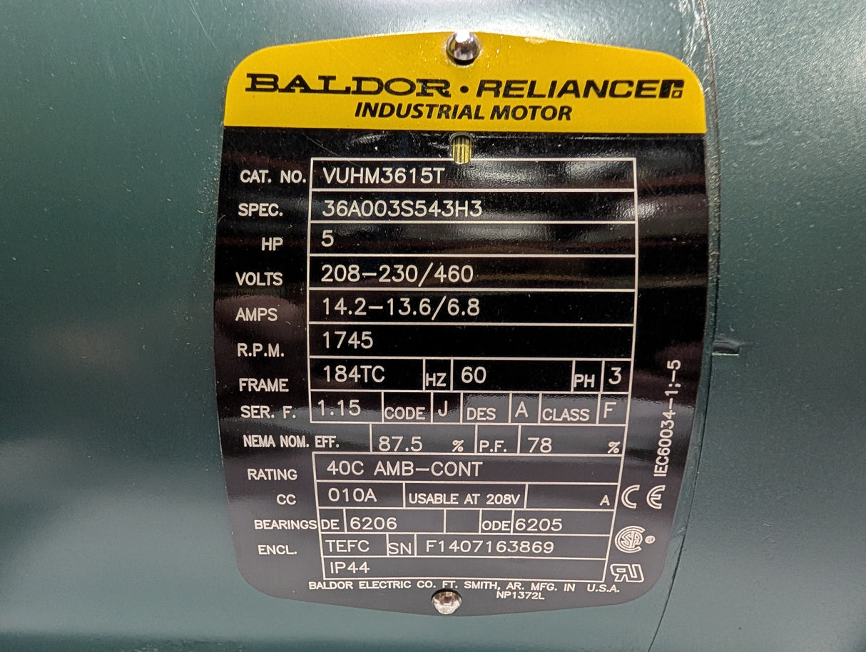 Baldor Reliance - 5 HP Electric Motor - VUHM3615T - Used - Big Liquidators