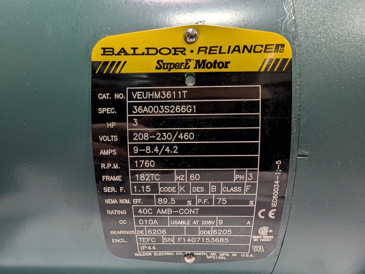 Baldor Reliance - 3 HP Electric Motor - VEUHM3611T - Used - Big Liquidators